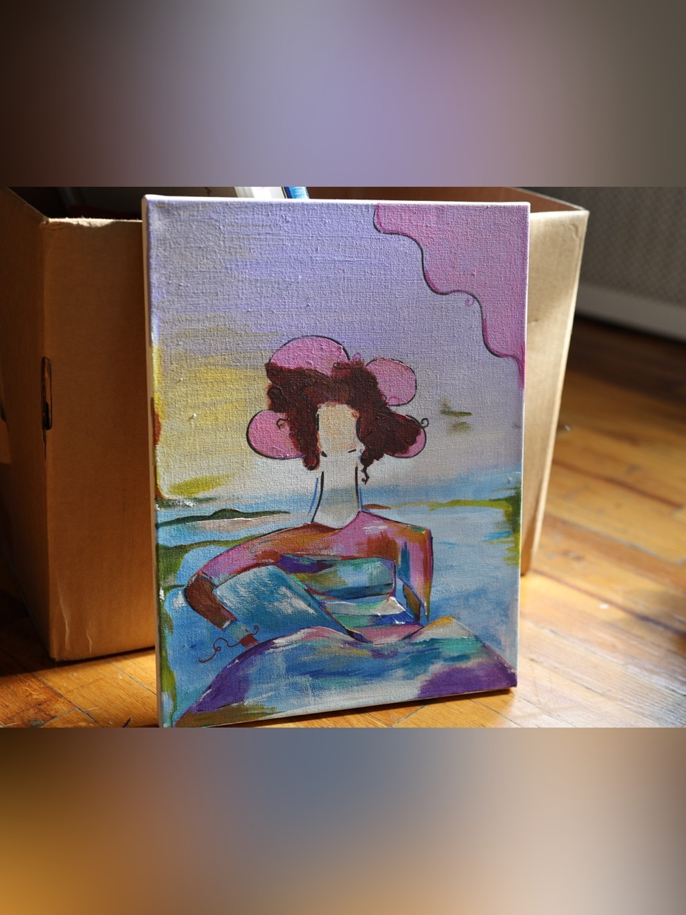 Pink & Blue Abstract Woman Canvas Art